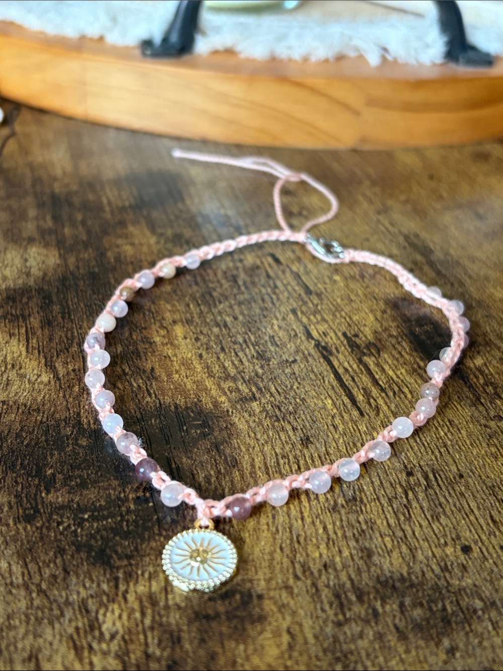 Handcrafted Pink Beaded Sunburst Pendant Necklace - Unbranded